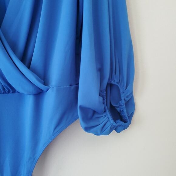 Venus Blue Deep V Neck Wrap 3/4 Sleeve One Piece Bodysuit Womens XL - Picture 4 of 6